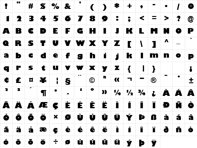 GimletBlackSSK Bold  glyph index
