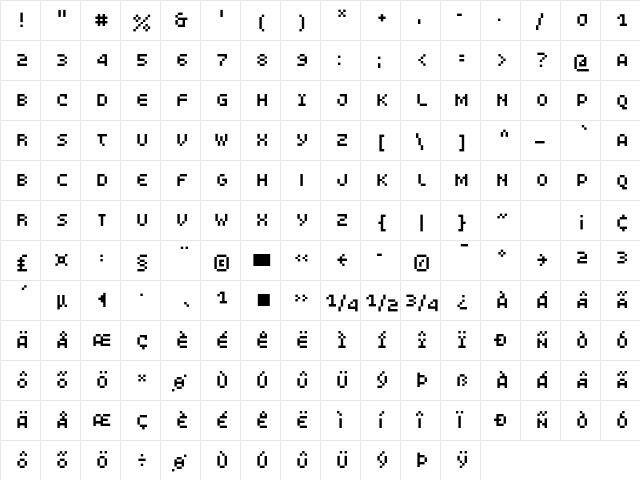 LomoWebPixel LT Std 4 Regular  glyph index