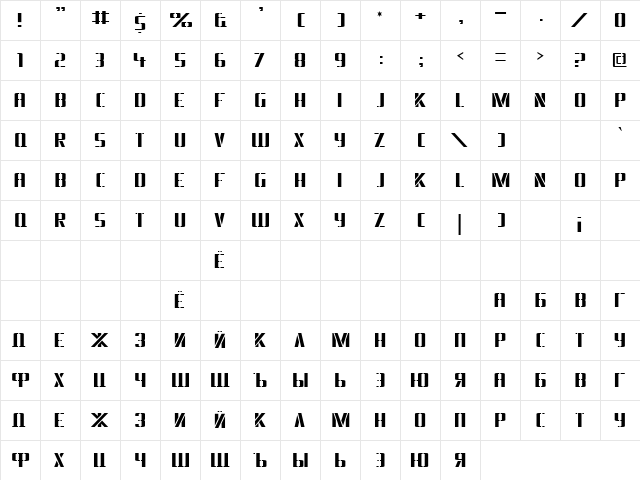 BraesideLumberboy Russian  glyph index