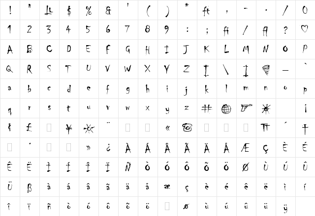 Chiller LET Regular  glyph index