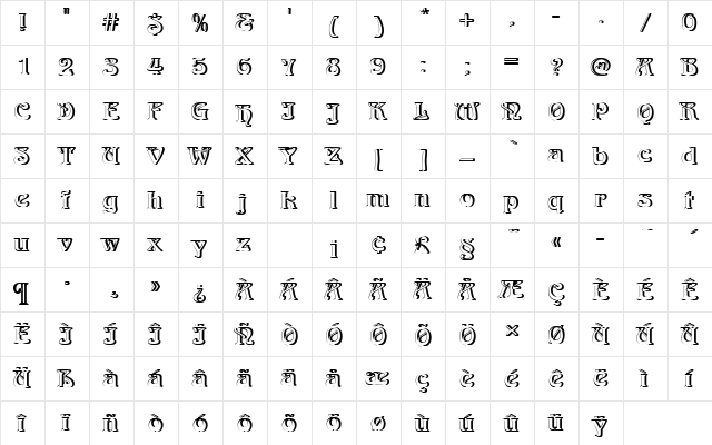 ArnoldBoeDRe1 Regular  glyph index