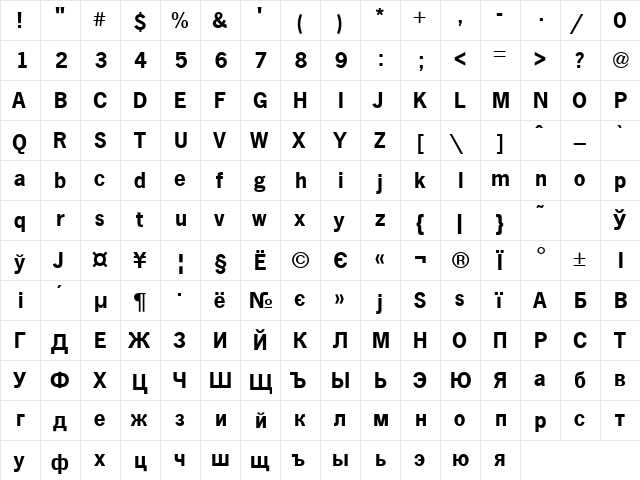 NewsGothic_A.Z_PS Bold  glyph index