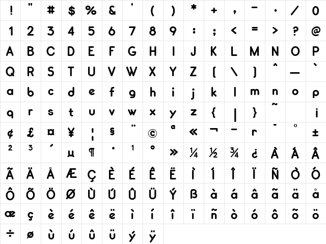 CennerikEBold Regular  glyph index