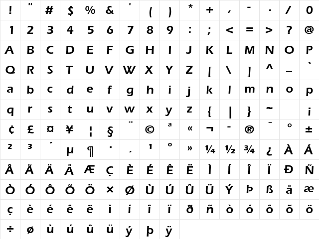 ITC Eras Std Demi  glyph index