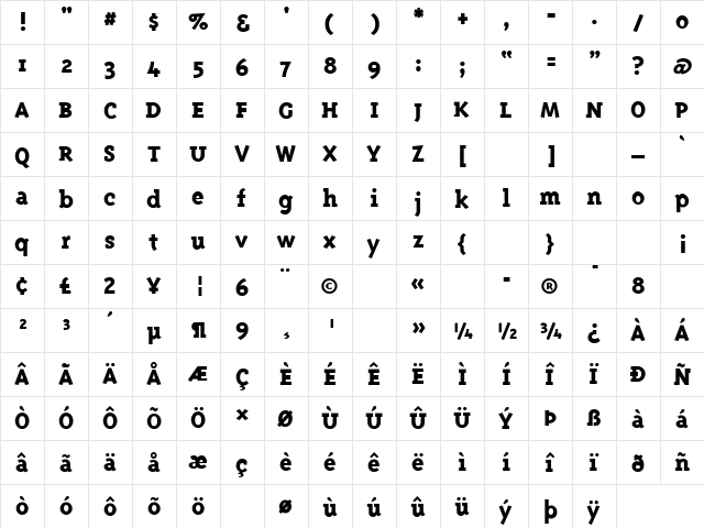 Triplex Serif Extra Bold Regular  glyph index