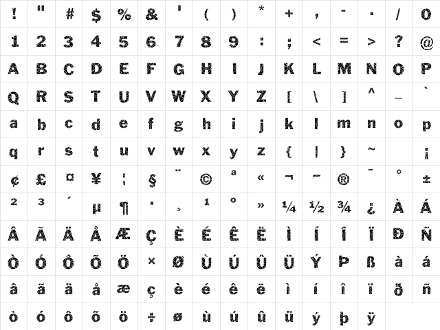 Philadelphia Cracked Normal  glyph index