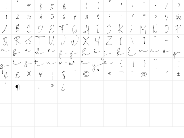 Shellana Demo Regular  glyph index
