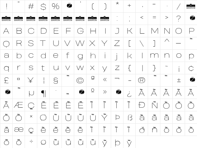 Heading Pro Wide Trial Thin  glyph index