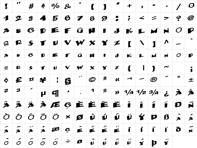 Back Regular  glyph index