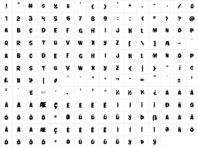 Nightchilde Staggered Regular  glyph index
