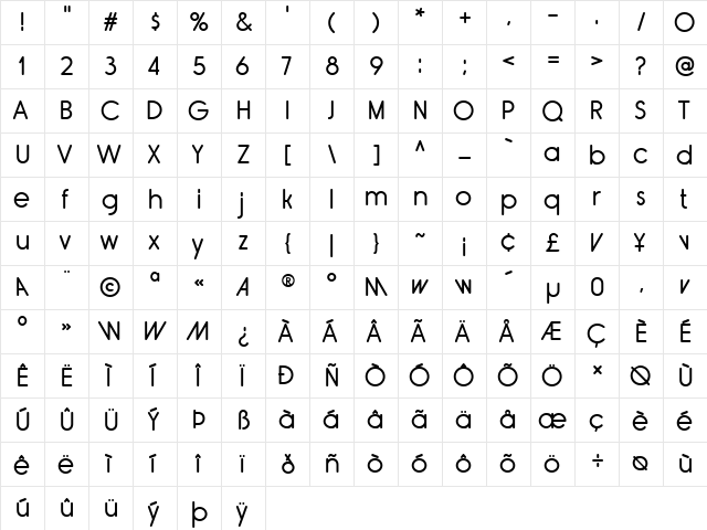 Rimouski Regular  glyph index