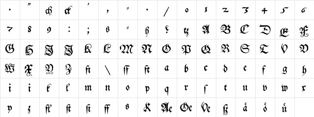 Alte Schwabacher Regular  glyph index