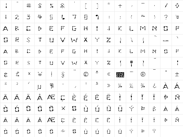 DinnerTime Regular  glyph index