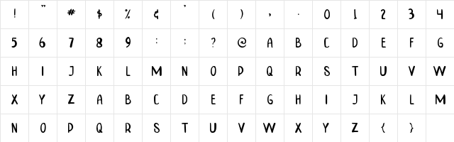 TINNY HURRY Regular  glyph index