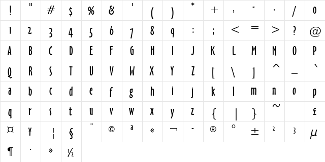 OzHandicraftGreek BT Roman  glyph index