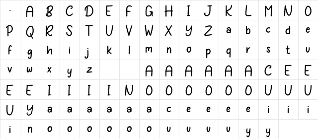 My Kids Handwritten Regular  glyph index