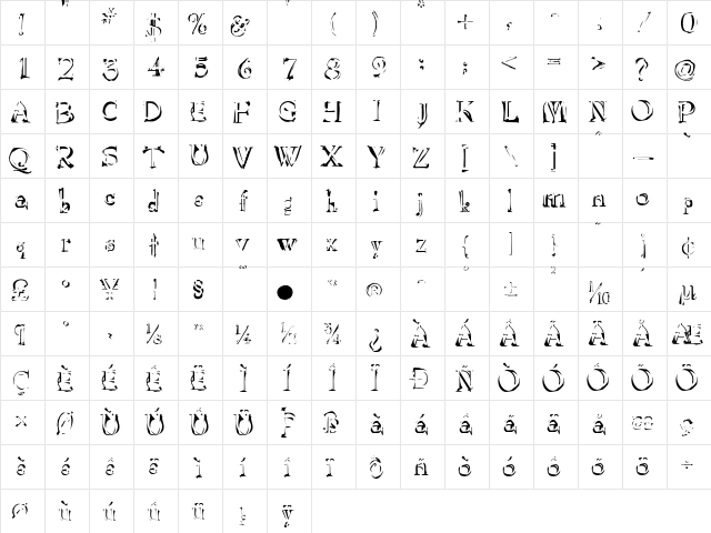 InvacuoCloak Regular  glyph index