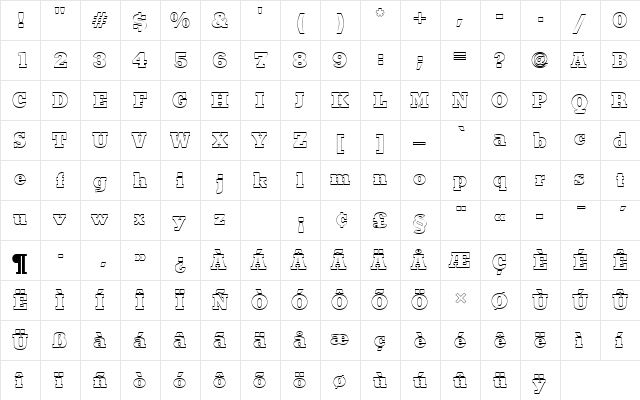 StymieTBlaOu1 Regular  glyph index