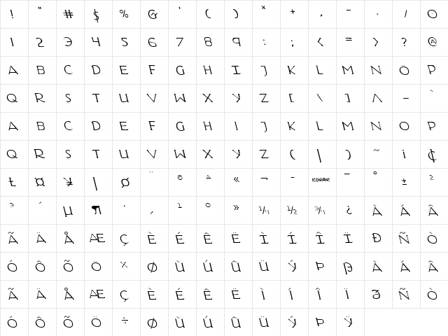 Hadriatic Leftalic Italic  glyph index