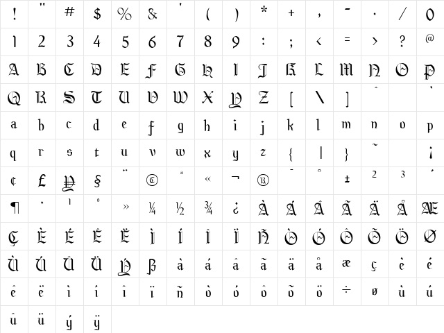 NewLaudens Regular  glyph index