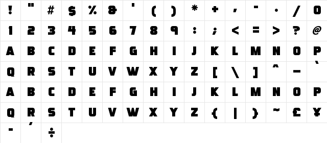 Ultraquick Regular  glyph index