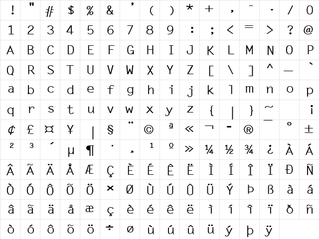 Lechter-Extended Bold  glyph index