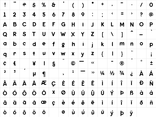 KeedySansReg Regular  glyph index