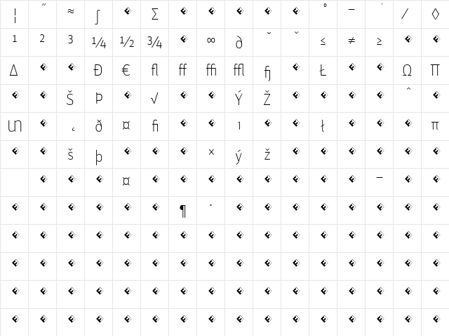 Unit-ThinExpert Regular  glyph index