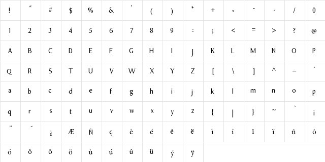 Opirus Semi-Serif Regular  glyph index