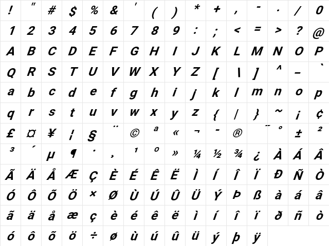 Asimov SuIt  glyph index