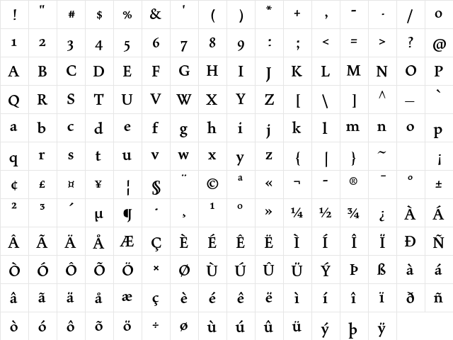 MaiolaPro Bold  glyph index