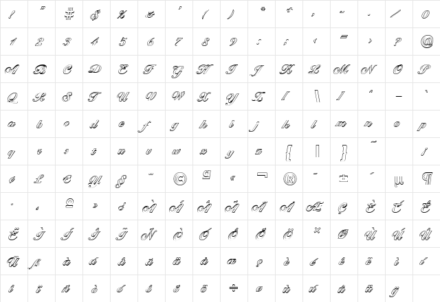 BallantinesOutline-Xbold Regular  glyph index