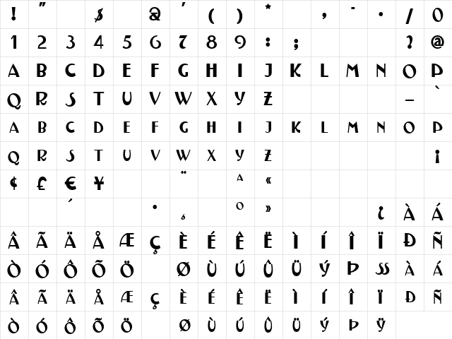 TestarossaNF Regular  glyph index