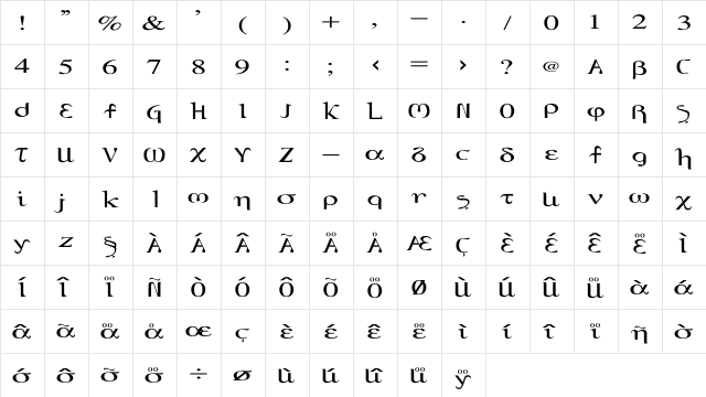 TG Morocco Regular  glyph index