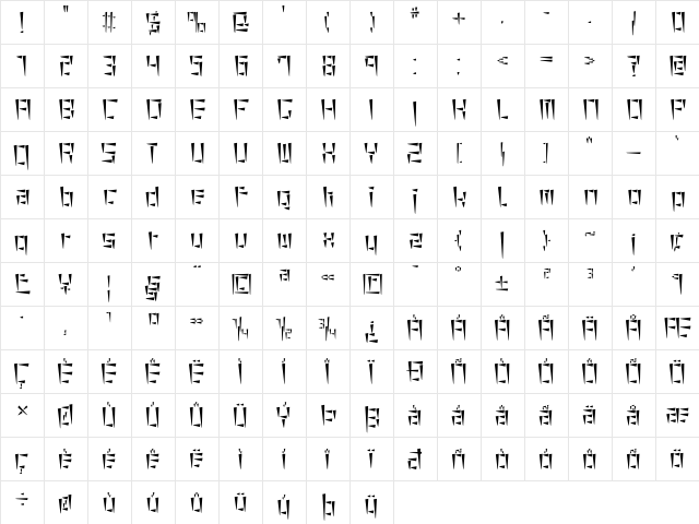 cuneiform Regular  glyph index