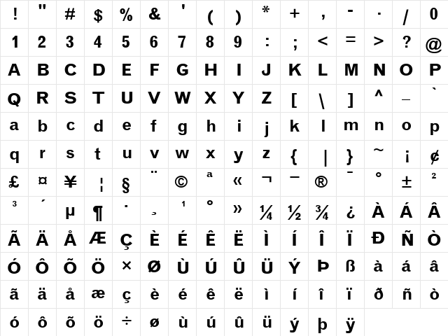 GrotesqueMT Bold  glyph index