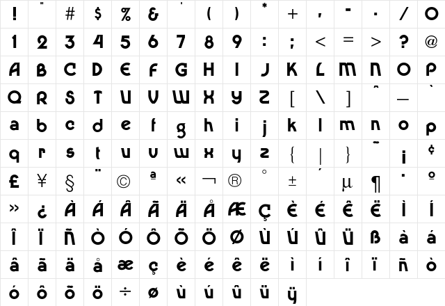 Dingaling Medium  glyph index