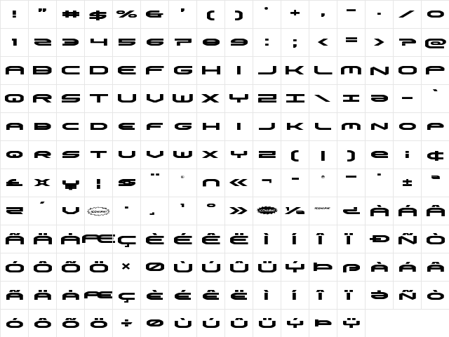 Omni Boy Expanded Expanded  glyph index