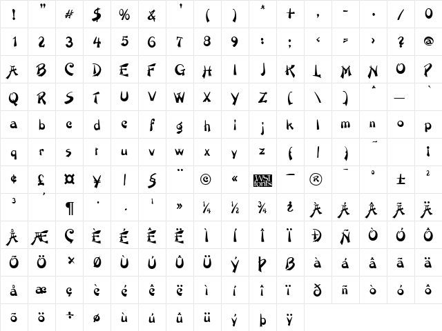 OrientNouveau Regular  glyph index