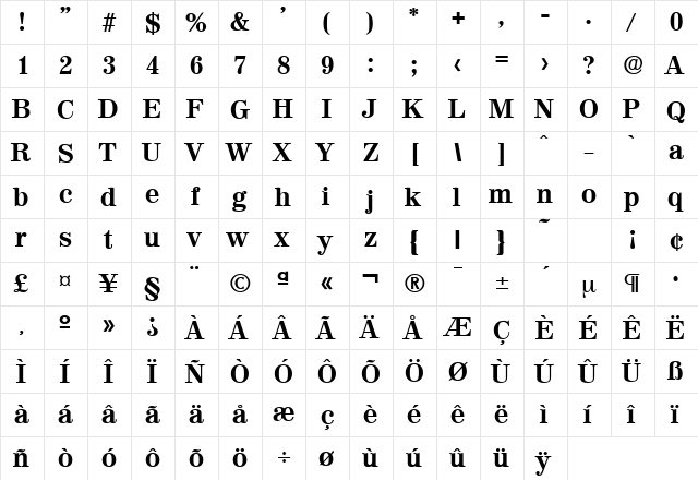 Valencia-Serial-ExtraBold Regular  glyph index