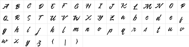 Monica Script DEMO Regular  glyph index