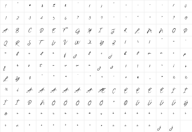Jester Brush Regular  glyph index