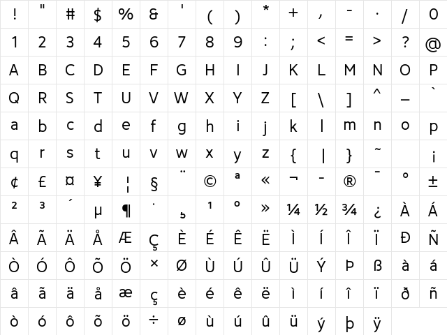 Avancement 2020 Regular  glyph index