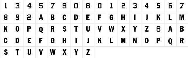 NFL Varsity Block E Regular  glyph index