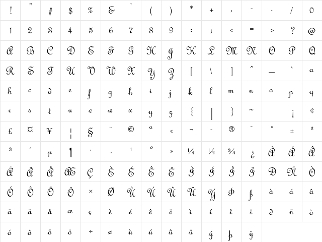 French Script Std Regular  glyph index