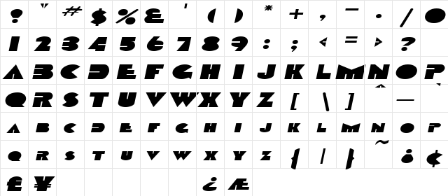 GarretExtended Italic  glyph index