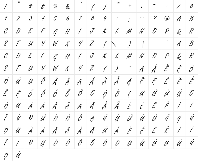 VI My Ha Hoa Normal  glyph index