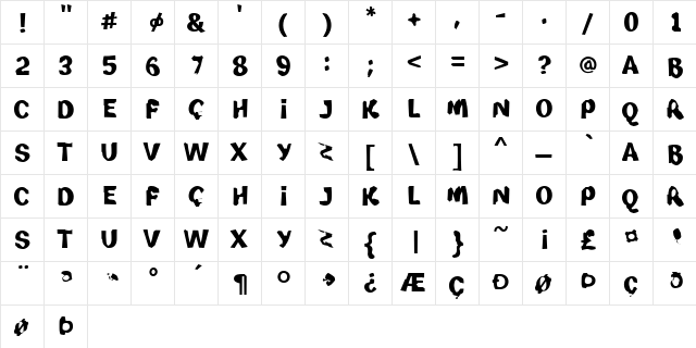 Wicked System Regular  glyph index