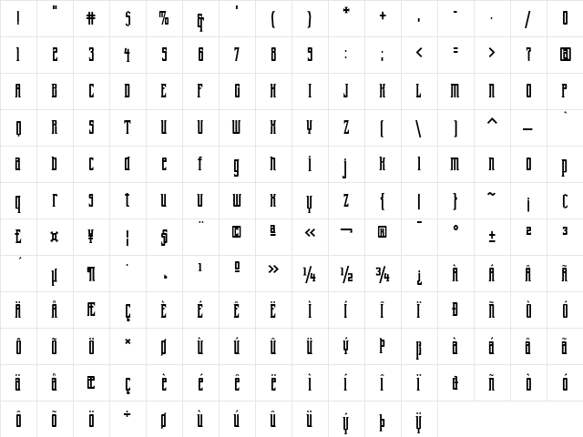 FarrierICG Medium  glyph index