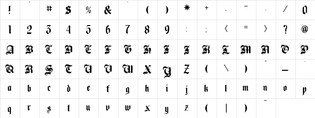 English Time Regular  glyph index